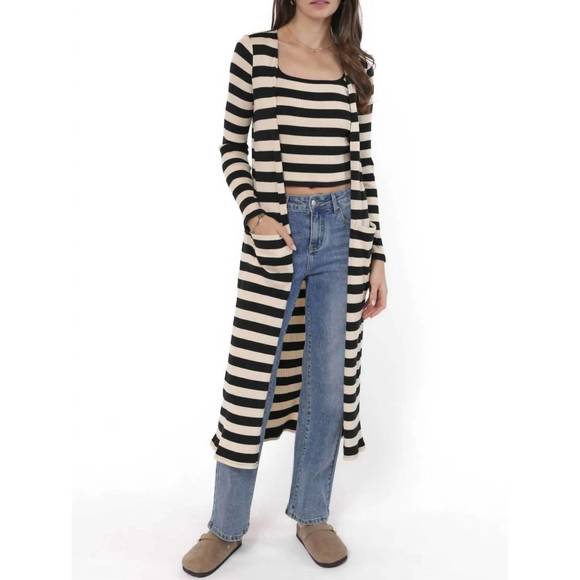 NEW SADIE & SAGE soul sisters striped cardigan in black ivory - Picture 1 of 4
